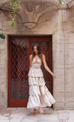 Floral Cutout Ruffle Maxi Dress in Cream