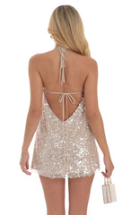 Sequin Halter Shift Dress in Nude