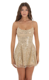 Sequin Mini Dress in Gold