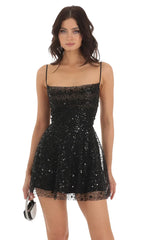 Sequin Cowl Neck Dress in Black