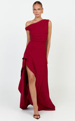 Serafina Maxi Dress - Off Shoulder High Side Split Dress in Wine