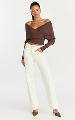 Petra Top - Long Sleeve Wrap Ribbed Knit Top in Chocolate