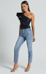 Kirby Top - One Shoulder Frill Top in Black