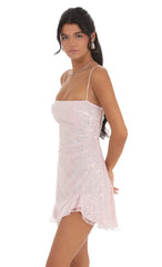 Sequin Ruffle Dress in Pale pale Pink