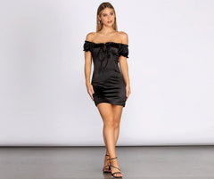 Satin Off Shoulder Mini Dress
