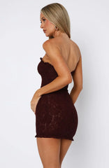 Mistress Strapless Lace Mini Dress Burgundy