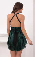 Sequin Halter Dress in Dark Turquoise