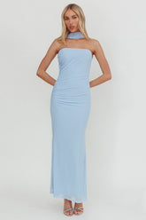 Truth Be Told Reverse Halter Maxi Dress Blue