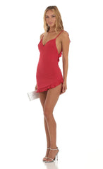 Shimmer Ruffle Dress in Red