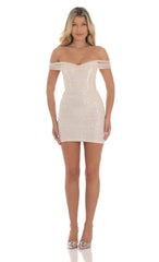 Sequin Corset Dress in Cream