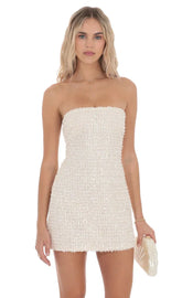Knit Sequin Strapless Dress in Ivory