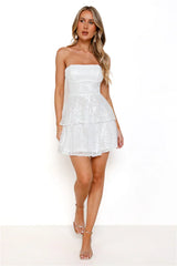 Spectacular Sequin Strapless Mini Dress White