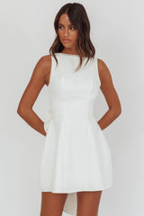Opulent Pearl Trim Oversized Bow Mini Dress White