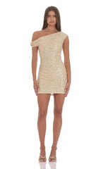 Off Shoulder Sequin Bodycon Dress in Gold