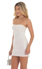 Pearl Sequin Strapless Bodycon Dress in White