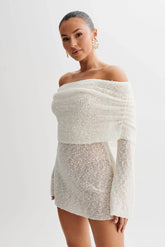 Marisol Off Shoulder Boucle Mini Dress - Ivory