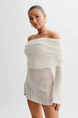 Marisol Off Shoulder Boucle Mini Dress - Ivory