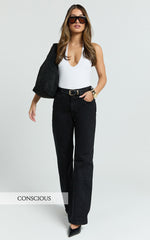 Abbie Jeans - Mid Rise Straight Leg Recycled Denim Jeans in Clean Black