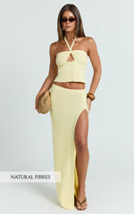 Agnes Maxi Skirt - Low Waist Thigh Split Crochet Maxi Skirt in Lemon