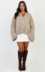 Becka Cardigan - Oversized Recycled Knitted Button Through Cardigan in Biscuit