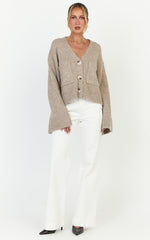 Becka Cardigan - Oversized Recycled Knitted Button Through Cardigan in Biscuit