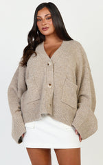 Becka Cardigan - Oversized Recycled Knitted Button Through Cardigan in Biscuit