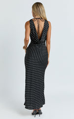 Blanca Midi Dress - Cowl Neck Bias Cut Dress in Black Polka Dot