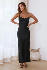 It's Giving Style Satin Maxi Dress Black