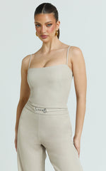Charlize Top - Spaghetti Strap Scoop Neck Top in Stone
