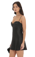 Satin Sweetheart Neck Dress in Black