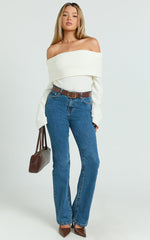 Darcie Top - Off Shoulder Long Sleeve Knit Top in Cream