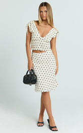 Elise Midi Skirt - High Waist Skirt in White Polka Dot