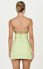 Gigi Mini Linen Blend Dress - Sweetheart Tie Back Scallop Detail Dress in Pastel Green