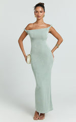Isabel Midi Dress - Twist Off Shoulder Bodycon Dress in Sage