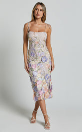 Jamich Midi Dress - Straight Neck Tie Strap Pencil Dress in Soft Pink
