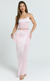 Jordyn Two Piece Top and Skirt Set - Square Neck Cami Top And Maxi Skirt Set in Pink