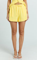 Olivia Shorts - Drawstring Relaxed Linen Shorts in Lemon
