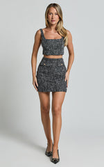 Olympia Bralette - Boucle Square Neck Top in Black