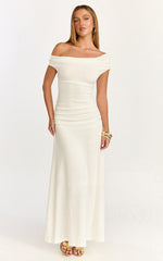 Ophelia Maxi Dress - Off Shoulder Ruched Fit And Flare Dress in Ivory
