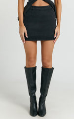 Paige Mini Skirt - High Waisted Denim Skirt in Washed Black