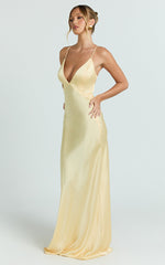 Quincy Maxi Dress - Satin Slip Dress in Lemon