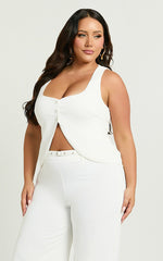 Romeo Top - Scoop Neck Button Down Vest in White