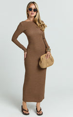 Rumi Midi Dress - Long Sleeve Bodycon Dress in Chocolate