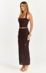 Sabrina Maxi Skirt - Laser Cut Knit Skirt in Chocolate