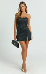 Brailey Mini Dress - Strapless Dress in Black Jacquard