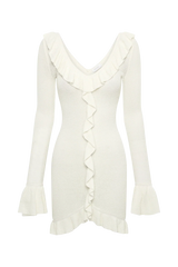 Karolina Knit Mini Dress With Frill - White