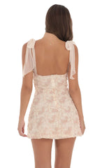 Textured Shimmer Floral Dress in Cream