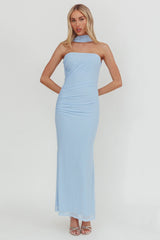 Truth Be Told Reverse Halter Maxi Dress Blue