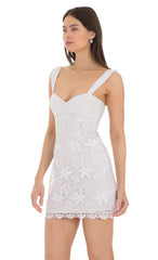 Embroidered Floral Sequin Dress in White