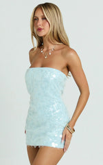 Rhonda Mini Dress Strapless Sequin Dress in Pale Blue
